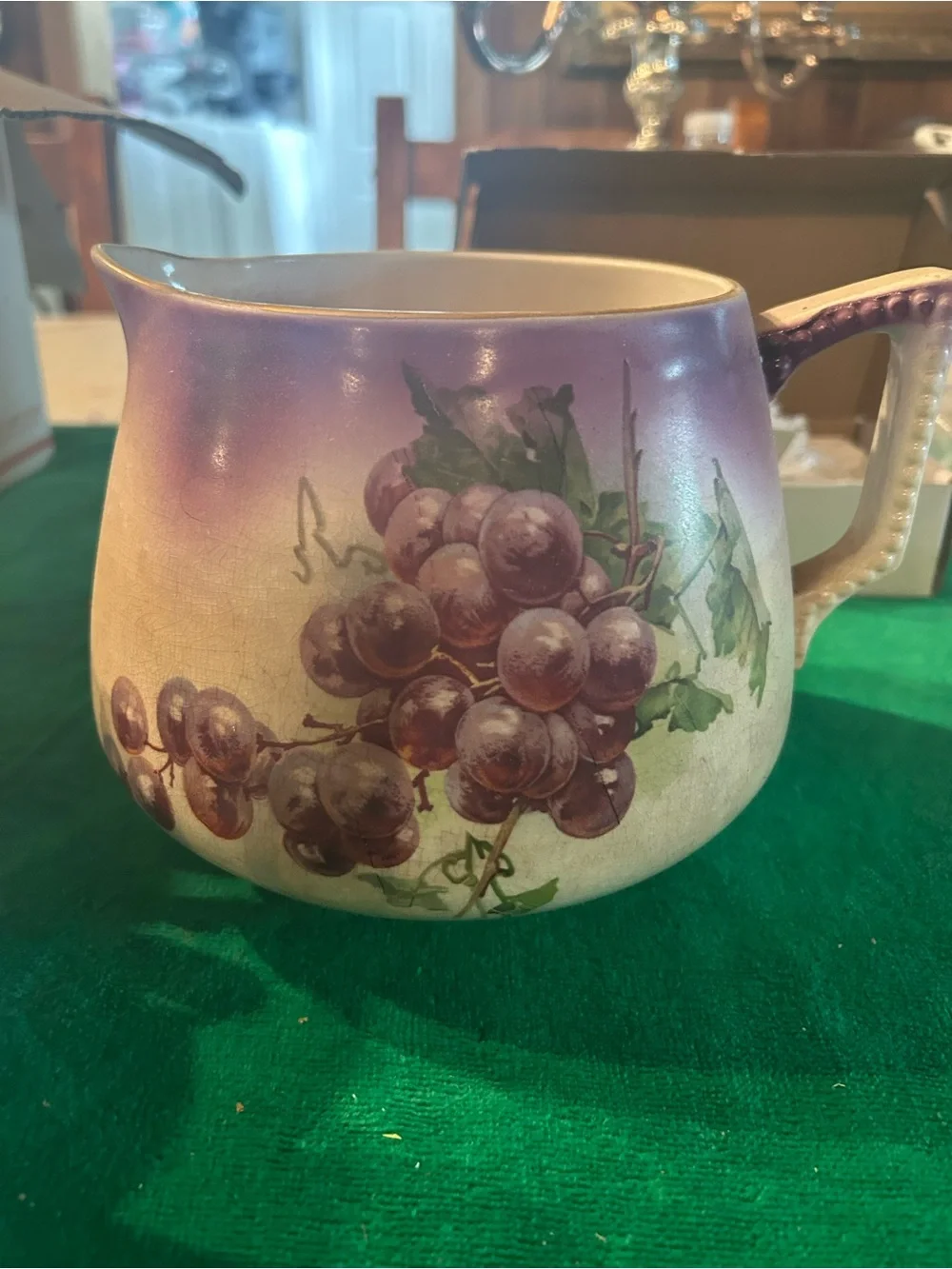 Antique Victorian grape lemonade or cider Pitcher and 8 Mug Set Dresden 1890s